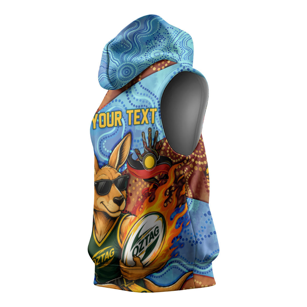 Personalised Australian Oztag Kangaroo Mascot Sleeveless Hoodie Indigenous Dot Art Style Aboriginal Culture
