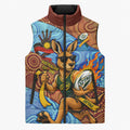 Personalised Australian Oztag Kangaroo Mascot Sleeveless Puffer Jacket Indigenous Dot Art Style Aboriginal Culture