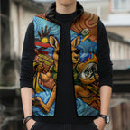 Personalised Australian Oztag Kangaroo Mascot Sleeveless Puffer Jacket Indigenous Dot Art Style Aboriginal Culture