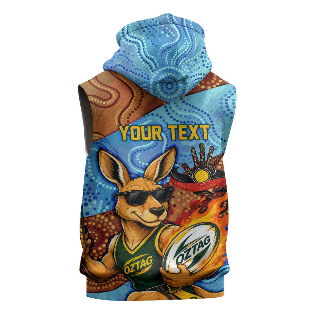 Personalised Australian Oztag Kangaroo Mascot Sleeveless Zip Hoodie Indigenous Dot Art Style Aboriginal Culture