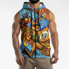 Personalised Australian Oztag Kangaroo Mascot Sleeveless Zip Hoodie Indigenous Dot Art Style Aboriginal Culture