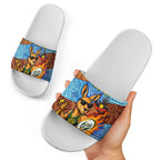 Personalised Australian Oztag Kangaroo Mascot Slide Sandals Indigenous Dot Art Style Aboriginal Culture