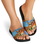 Personalised Australian Oztag Kangaroo Mascot Slide Sandals Indigenous Dot Art Style Aboriginal Culture