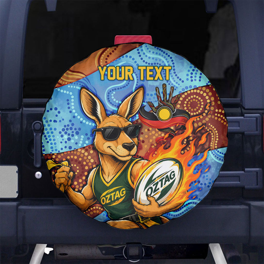Personalised Australian Oztag Kangaroo Mascot Spare Tire Cover Indigenous Dot Art Style Aboriginal Culture