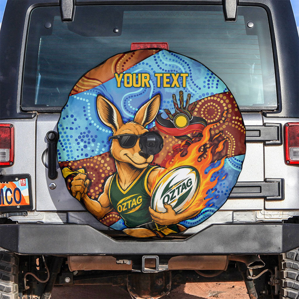 Personalised Australian Oztag Kangaroo Mascot Spare Tire Cover Indigenous Dot Art Style Aboriginal Culture
