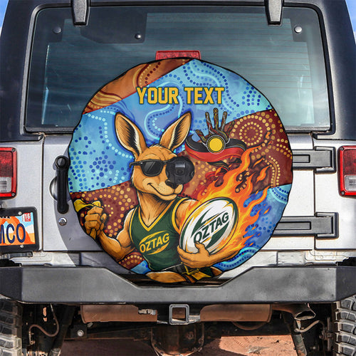 Personalised Australian Oztag Kangaroo Mascot Spare Tire Cover Indigenous Dot Art Style Aboriginal Culture