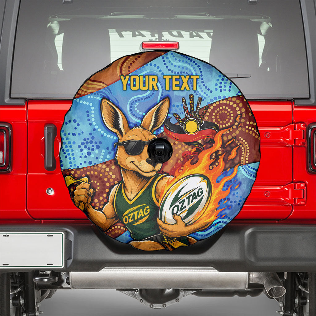 Personalised Australian Oztag Kangaroo Mascot Spare Tire Cover Indigenous Dot Art Style Aboriginal Culture
