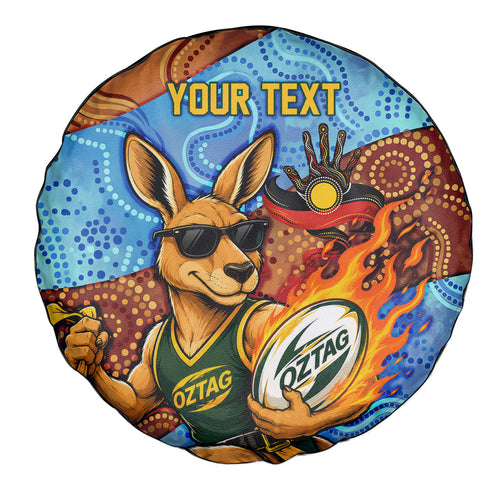 Personalised Australian Oztag Kangaroo Mascot Spare Tire Cover Indigenous Dot Art Style Aboriginal Culture