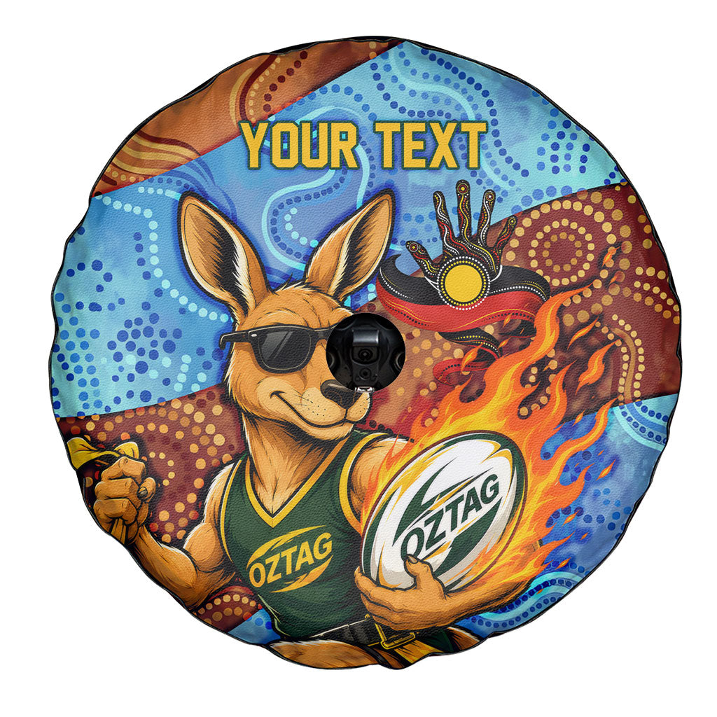Personalised Australian Oztag Kangaroo Mascot Spare Tire Cover Indigenous Dot Art Style Aboriginal Culture
