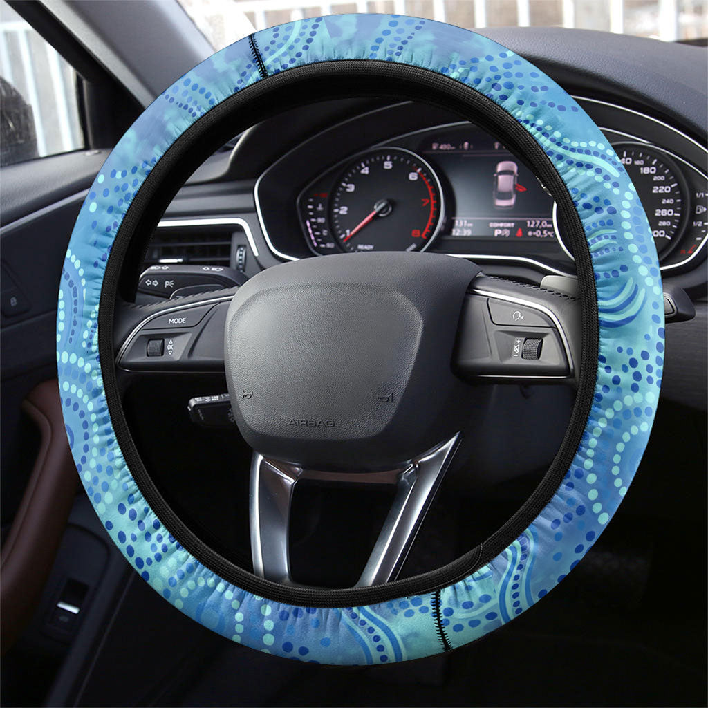 Australian Oztag Kangaroo Mascot Steering Wheel Cover Indigenous Dot Art Style Aboriginal Culture