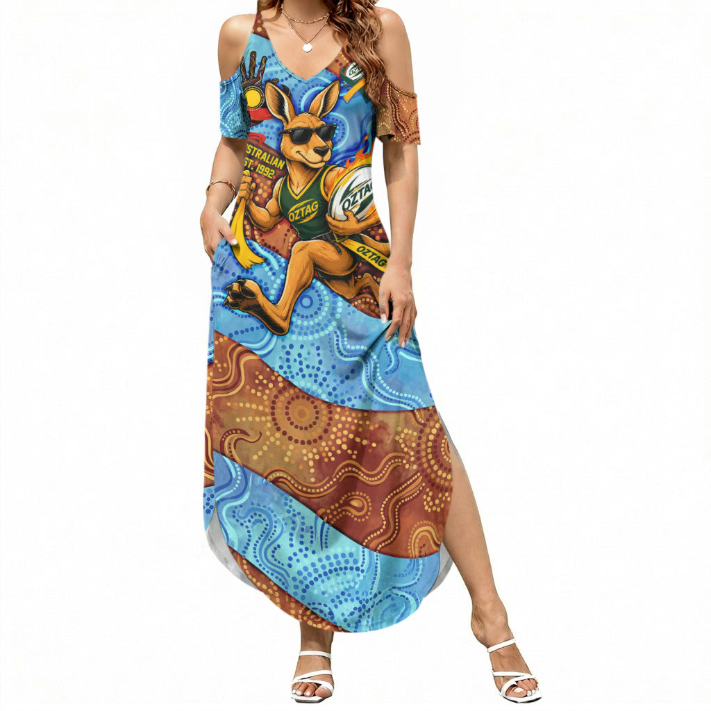 Personalised Australian Oztag Kangaroo Mascot Summer Maxi Dress Indigenous Dot Art Style Aboriginal Culture