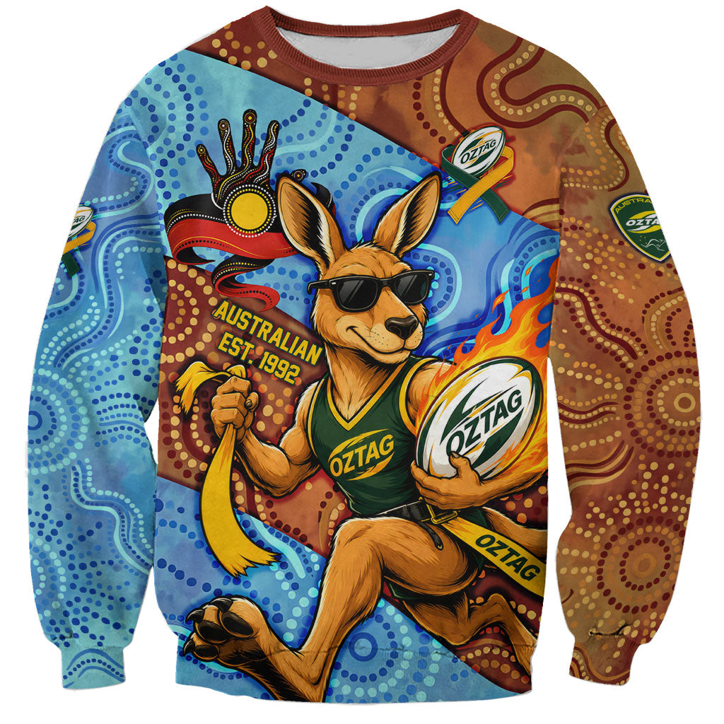 Personalised Australian Oztag Kangaroo Mascot Sweatshirt Indigenous Dot Art Style Aboriginal Culture