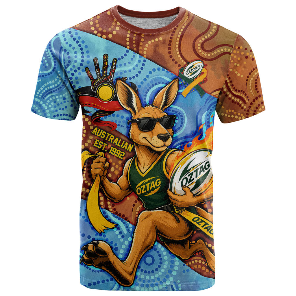 Personalised Australian Oztag Kangaroo Mascot T Shirt Indigenous Dot Art Style Aboriginal Culture