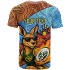 Personalised Australian Oztag Kangaroo Mascot T Shirt Indigenous Dot Art Style Aboriginal Culture