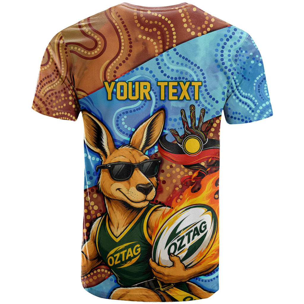 Personalised Australian Oztag Kangaroo Mascot T Shirt Indigenous Dot Art Style Aboriginal Culture