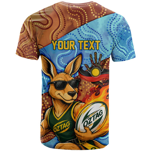 Personalised Australian Oztag Kangaroo Mascot T Shirt Indigenous Dot Art Style Aboriginal Culture