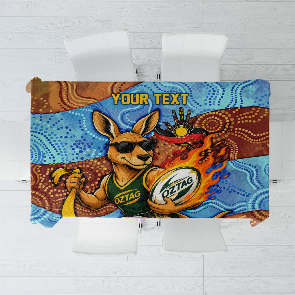 Personalised Australian Oztag Kangaroo Mascot Tablecloth Indigenous Dot Art Style Aboriginal Culture