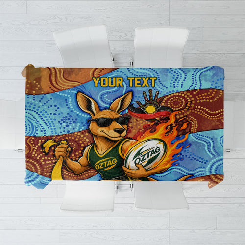 Personalised Australian Oztag Kangaroo Mascot Tablecloth Indigenous Dot Art Style Aboriginal Culture