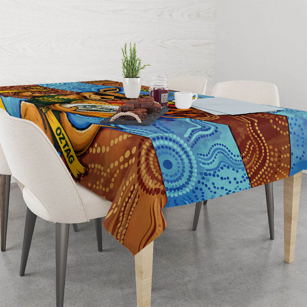Personalised Australian Oztag Kangaroo Mascot Tablecloth Indigenous Dot Art Style Aboriginal Culture