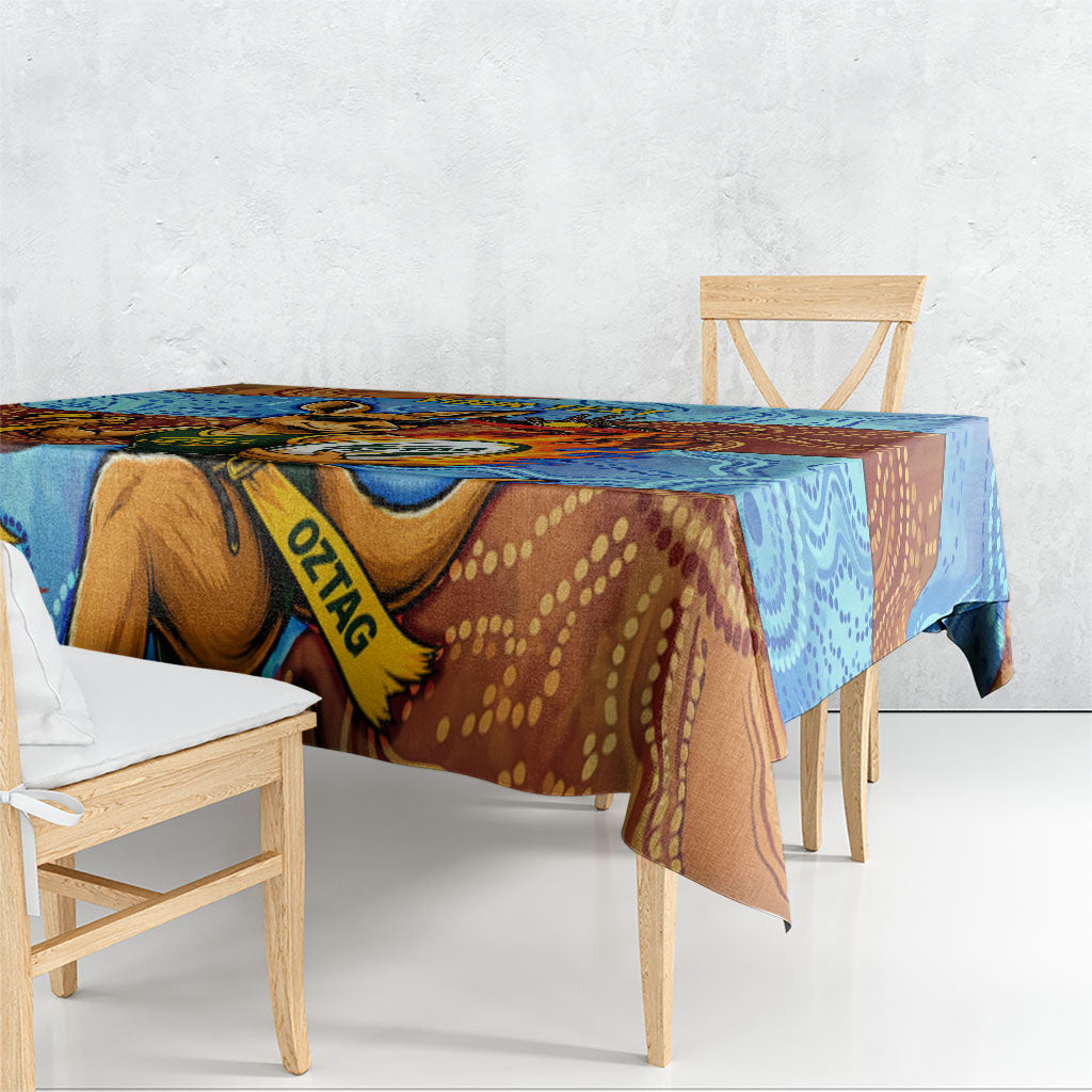 Personalised Australian Oztag Kangaroo Mascot Tablecloth Indigenous Dot Art Style Aboriginal Culture