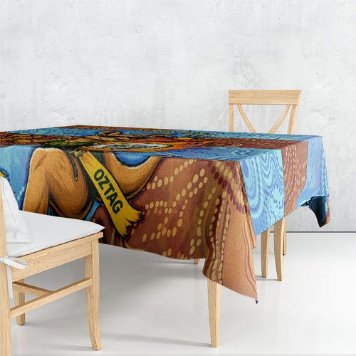 Personalised Australian Oztag Kangaroo Mascot Tablecloth Indigenous Dot Art Style Aboriginal Culture