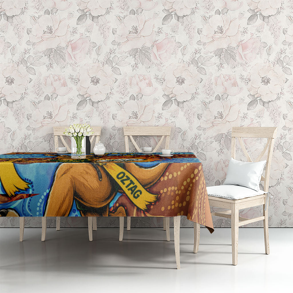 Personalised Australian Oztag Kangaroo Mascot Tablecloth Indigenous Dot Art Style Aboriginal Culture