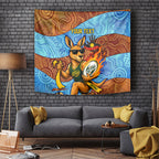 Personalised Australian Oztag Kangaroo Mascot Tapestry Indigenous Dot Art Style Aboriginal Culture