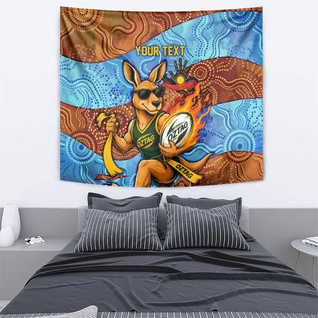 Personalised Australian Oztag Kangaroo Mascot Tapestry Indigenous Dot Art Style Aboriginal Culture