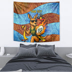 Personalised Australian Oztag Kangaroo Mascot Tapestry Indigenous Dot Art Style Aboriginal Culture