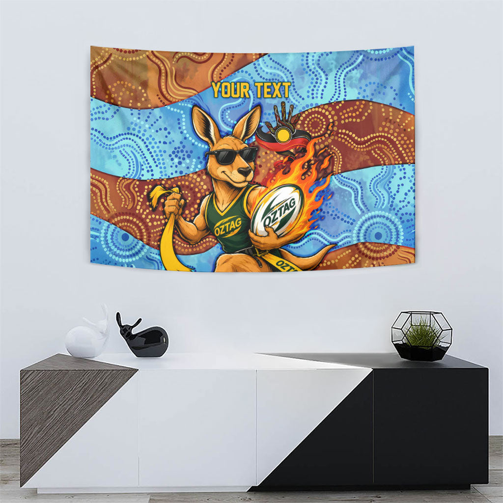 Personalised Australian Oztag Kangaroo Mascot Tapestry Indigenous Dot Art Style Aboriginal Culture