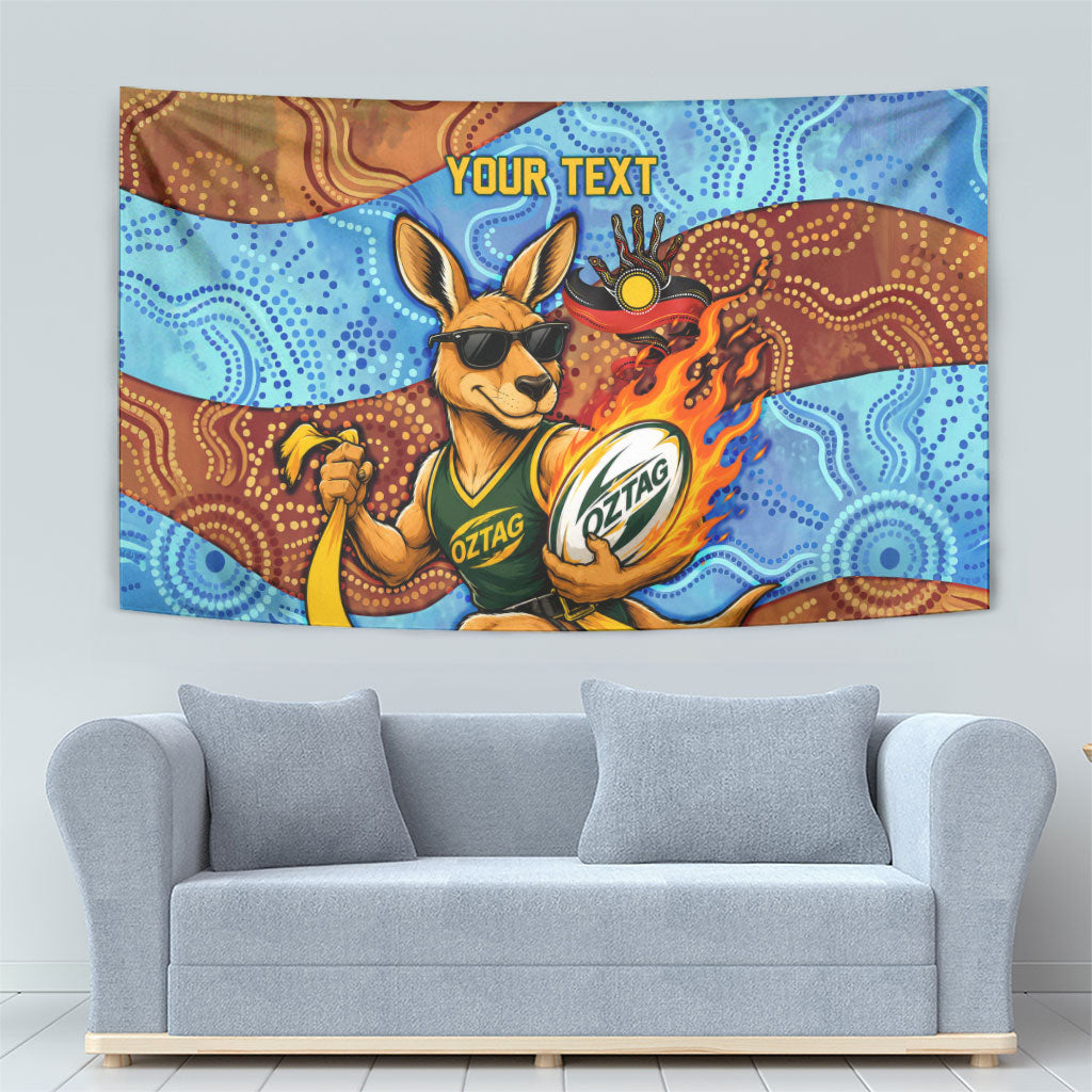 Personalised Australian Oztag Kangaroo Mascot Tapestry Indigenous Dot Art Style Aboriginal Culture