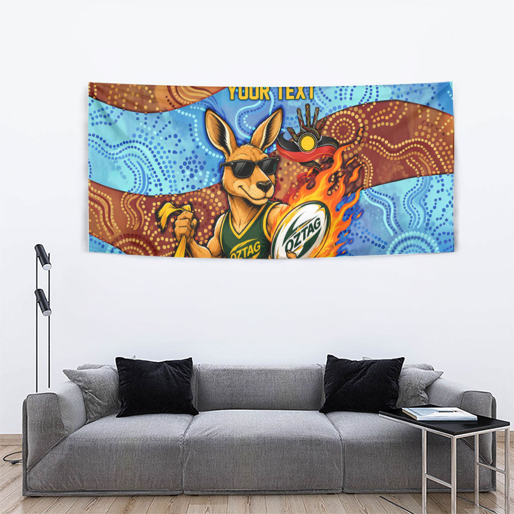Personalised Australian Oztag Kangaroo Mascot Tapestry Indigenous Dot Art Style Aboriginal Culture