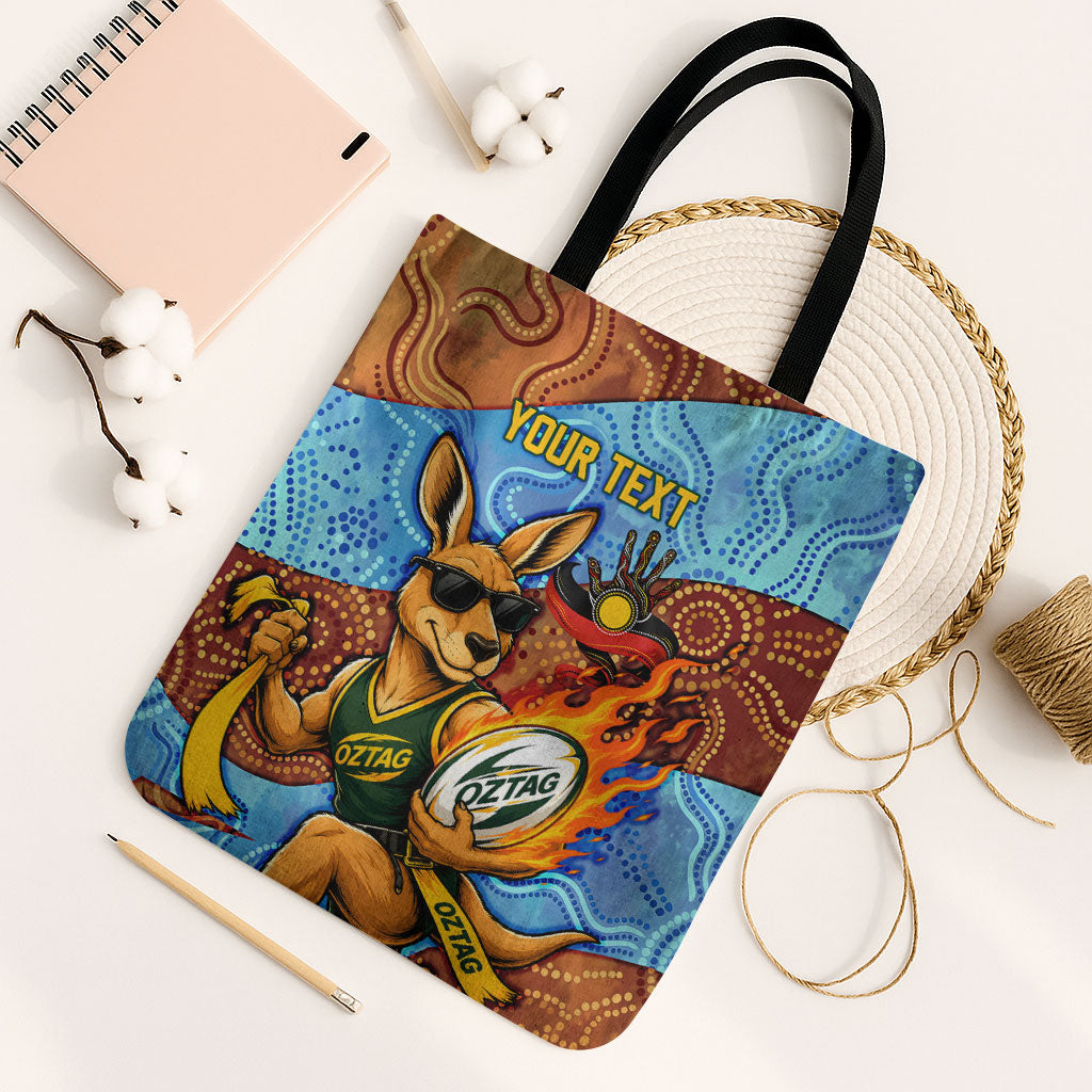 Personalised Australian Oztag Kangaroo Mascot Tote Bag Indigenous Dot Art Style Aboriginal Culture