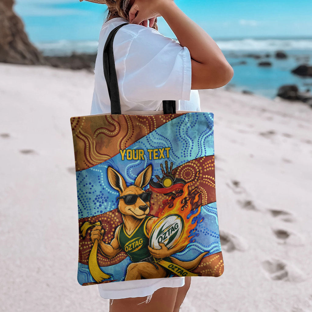Personalised Australian Oztag Kangaroo Mascot Tote Bag Indigenous Dot Art Style Aboriginal Culture
