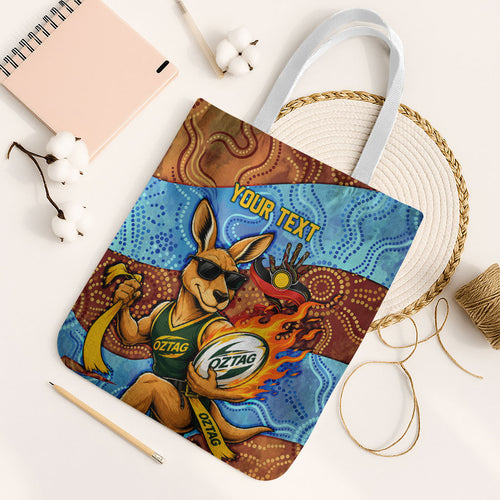 Personalised Australian Oztag Kangaroo Mascot Tote Bag Indigenous Dot Art Style Aboriginal Culture