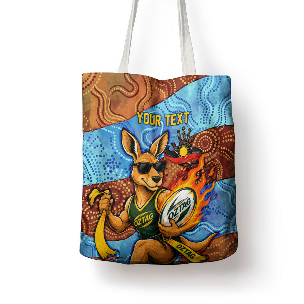 Personalised Australian Oztag Kangaroo Mascot Tote Bag Indigenous Dot Art Style Aboriginal Culture