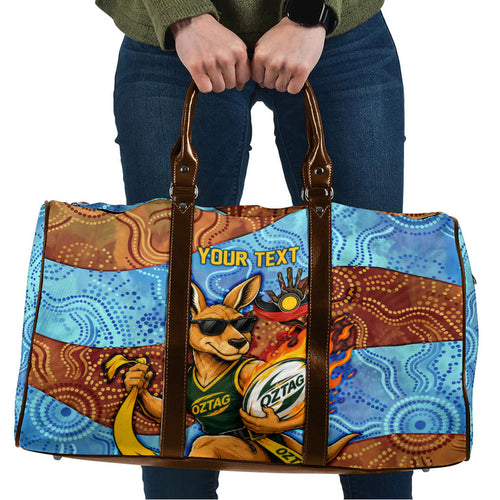 Personalised Australian Oztag Kangaroo Mascot Travel Bag Indigenous Dot Art Style Aboriginal Culture