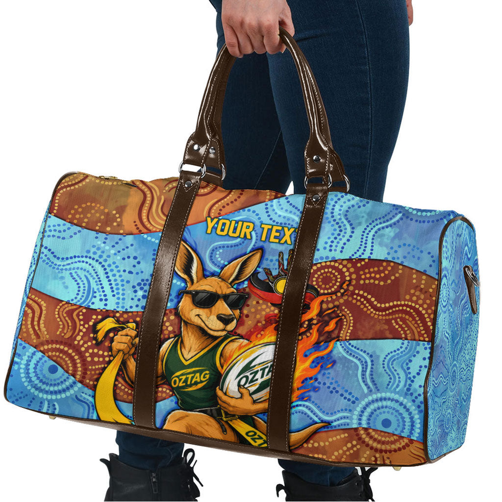 Personalised Australian Oztag Kangaroo Mascot Travel Bag Indigenous Dot Art Style Aboriginal Culture
