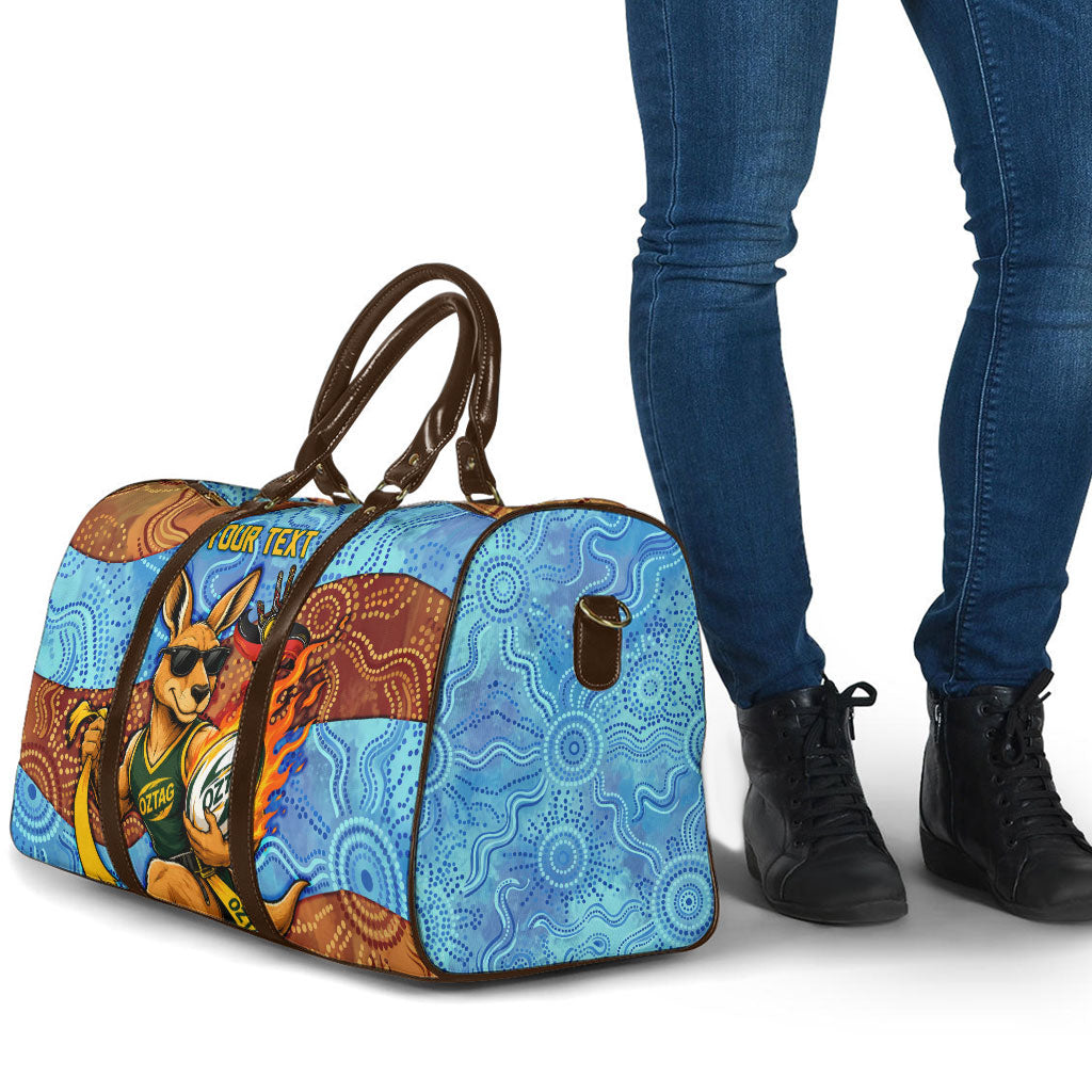 Personalised Australian Oztag Kangaroo Mascot Travel Bag Indigenous Dot Art Style Aboriginal Culture