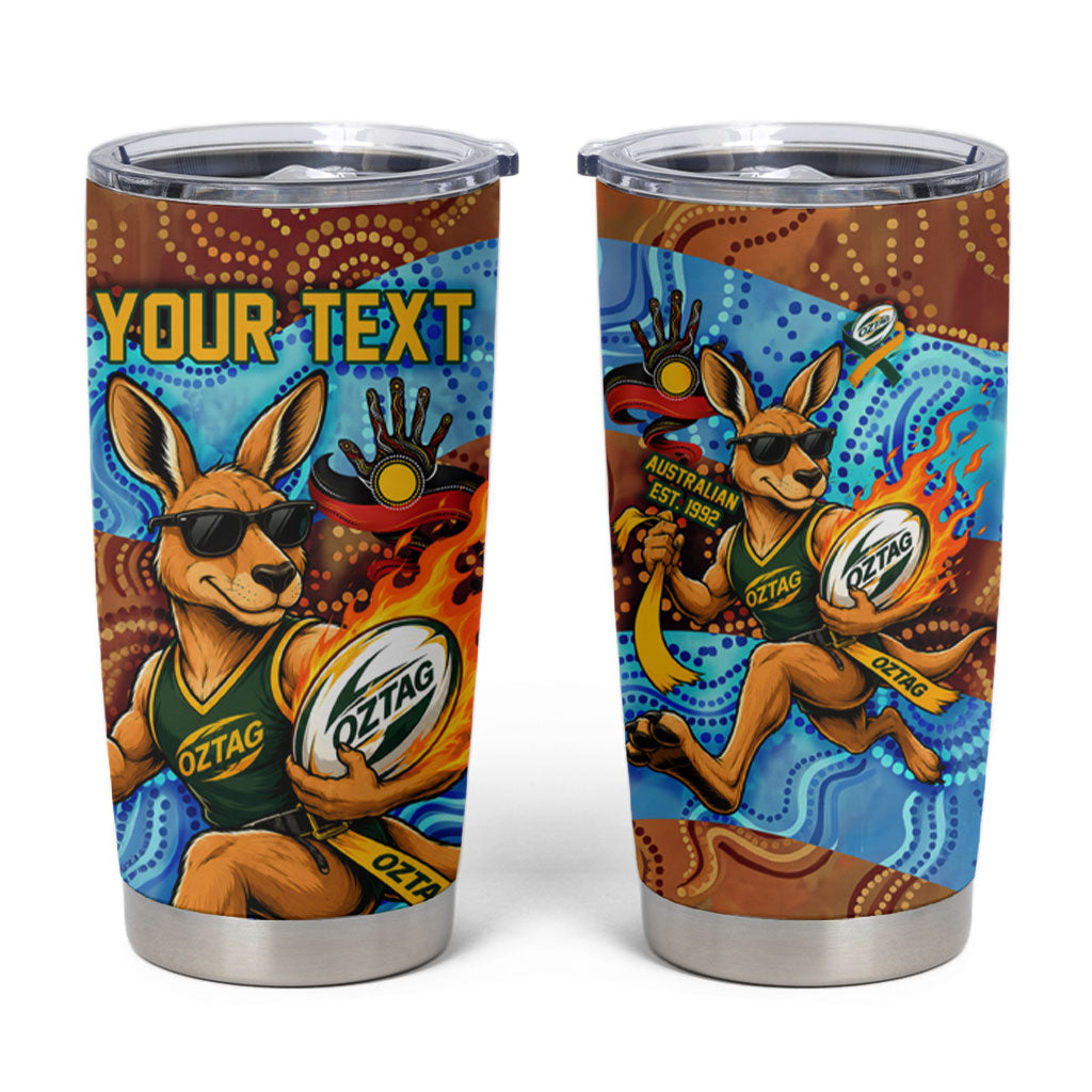 Personalised Australian Oztag Kangaroo Mascot Tumbler Cup Indigenous Dot Art Style Aboriginal Culture