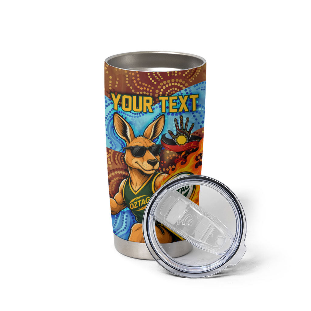 Personalised Australian Oztag Kangaroo Mascot Tumbler Cup Indigenous Dot Art Style Aboriginal Culture