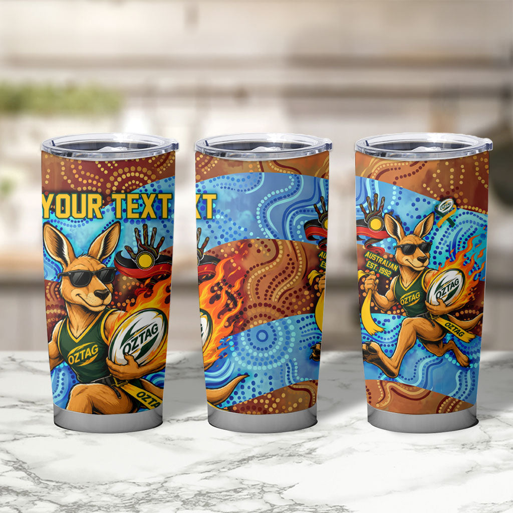 Personalised Australian Oztag Kangaroo Mascot Tumbler Cup Indigenous Dot Art Style Aboriginal Culture