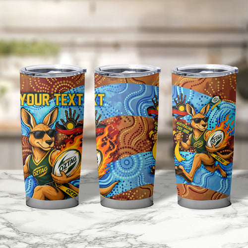 Personalised Australian Oztag Kangaroo Mascot Tumbler Cup Indigenous Dot Art Style Aboriginal Culture