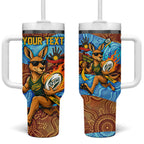 Personalised Australian Oztag Kangaroo Mascot Tumbler With Handle Indigenous Dot Art Style Aboriginal Culture