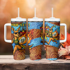 Personalised Australian Oztag Kangaroo Mascot Tumbler With Handle Indigenous Dot Art Style Aboriginal Culture