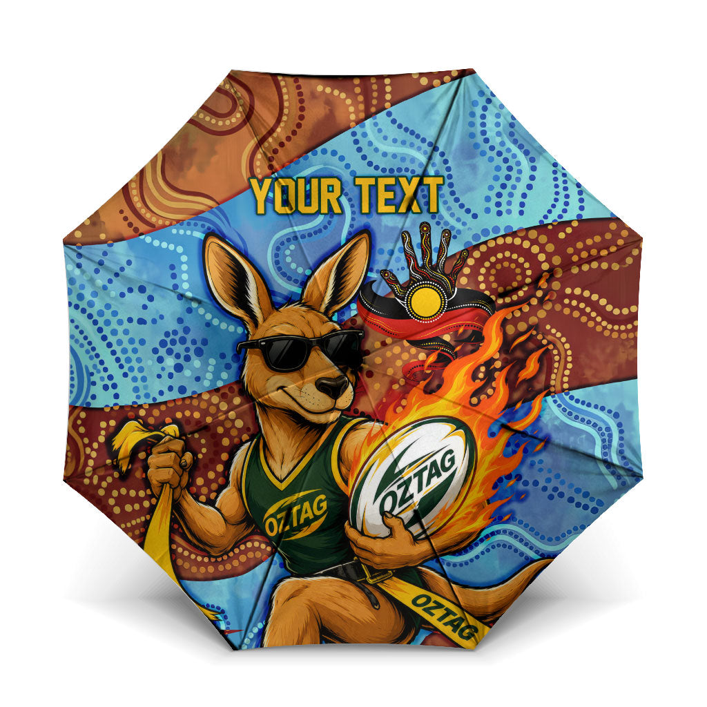 Personalised Australian Oztag Kangaroo Mascot Umbrella Indigenous Dot Art Style Aboriginal Culture