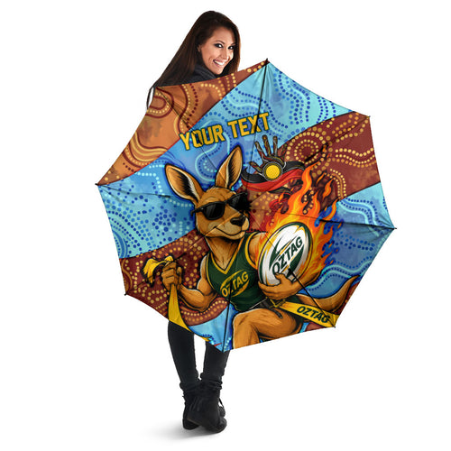 Personalised Australian Oztag Kangaroo Mascot Umbrella Indigenous Dot Art Style Aboriginal Culture