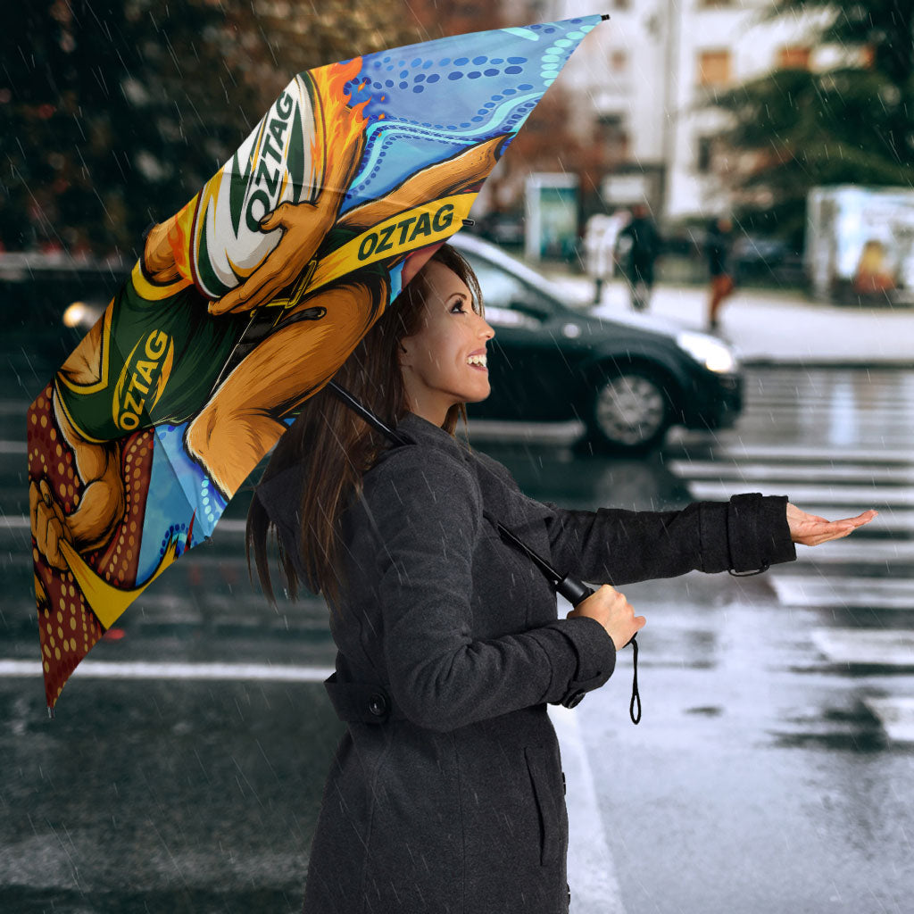 Personalised Australian Oztag Kangaroo Mascot Umbrella Indigenous Dot Art Style Aboriginal Culture