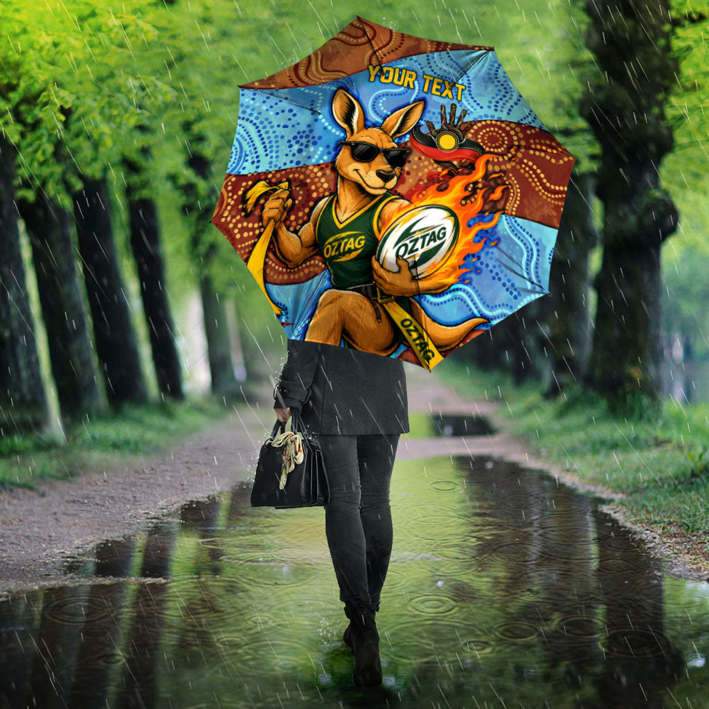 Personalised Australian Oztag Kangaroo Mascot Umbrella Indigenous Dot Art Style Aboriginal Culture