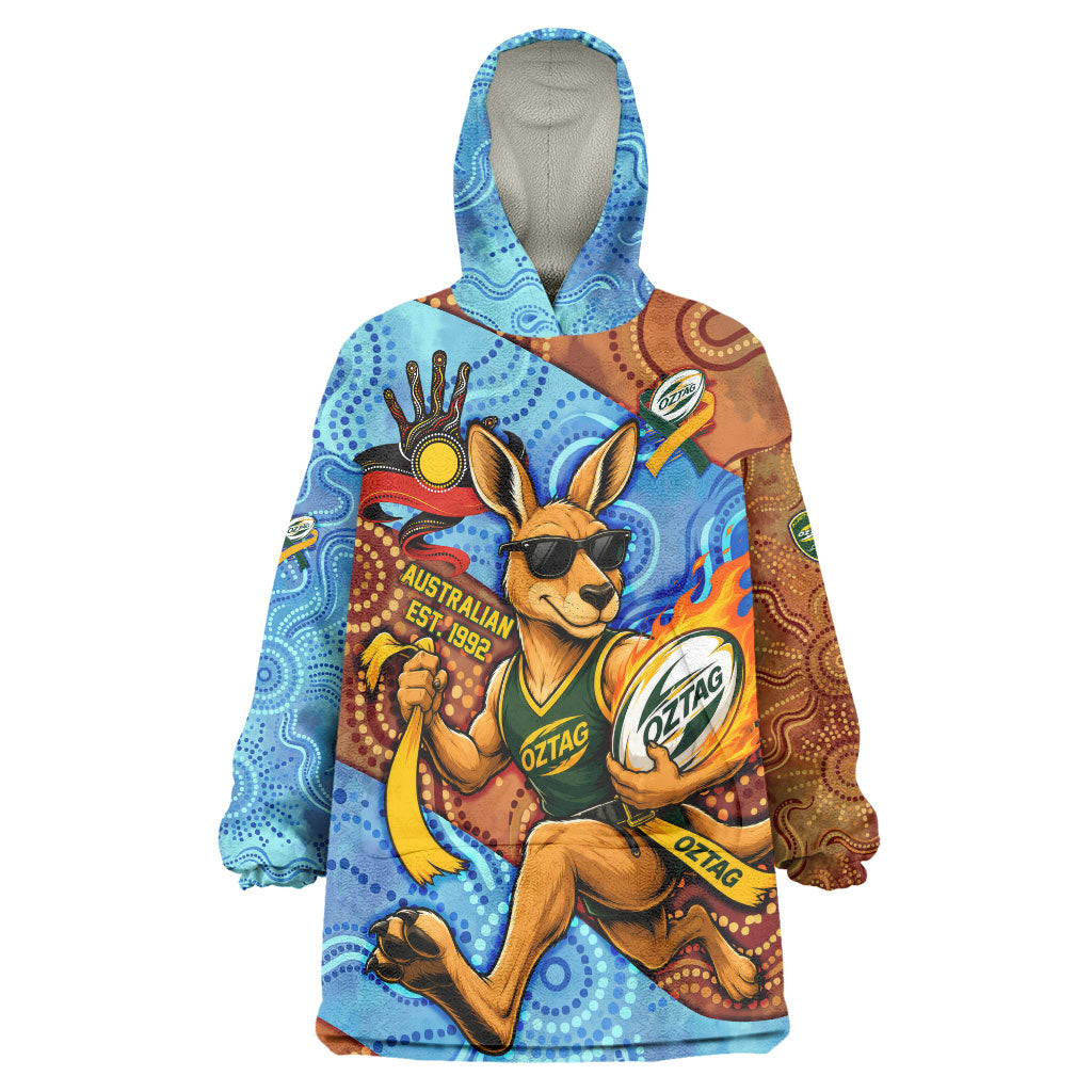 Personalised Australian Oztag Kangaroo Mascot Wearable Blanket Hoodie Indigenous Dot Art Style Aboriginal Culture